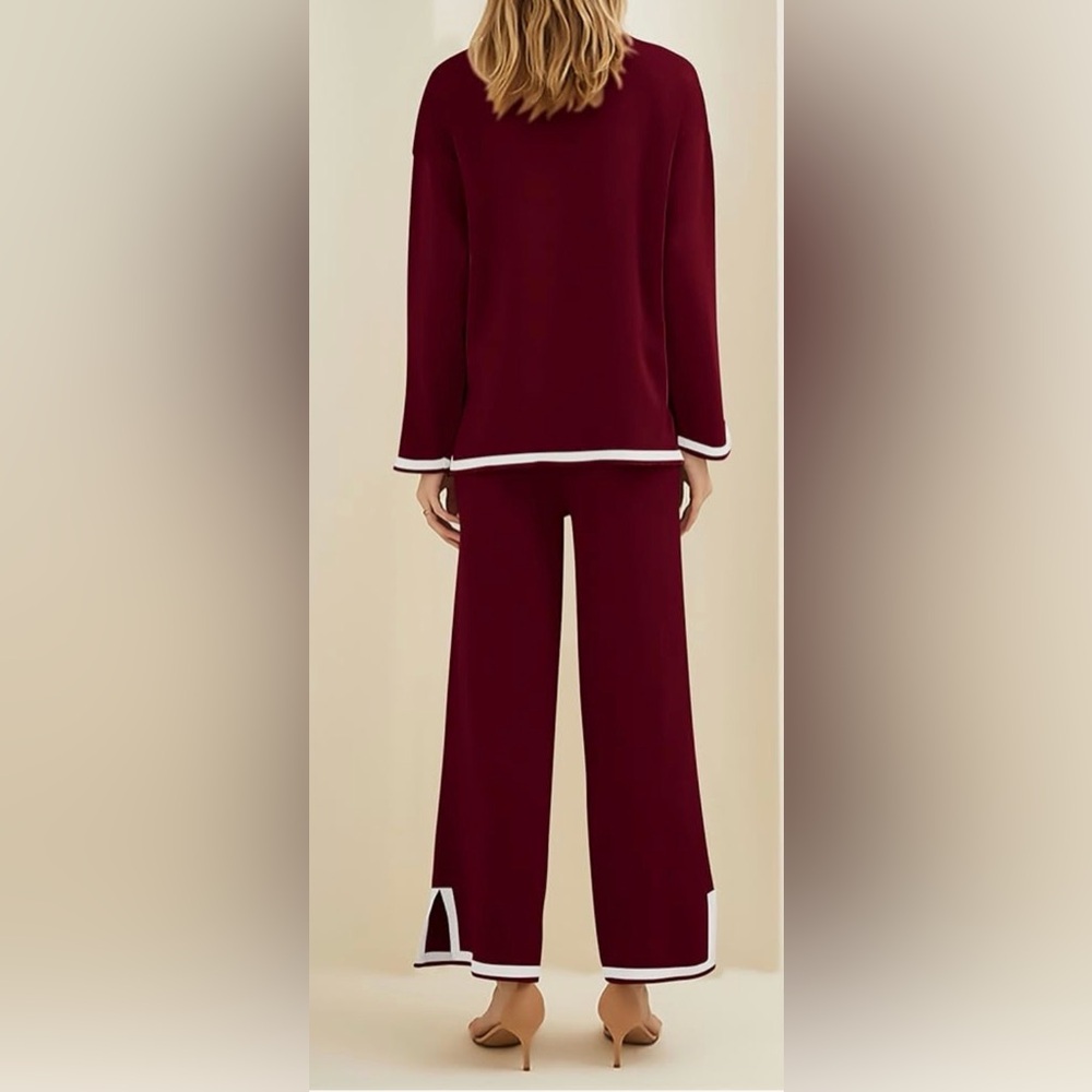 NWT PRETTYGARDEN Women’s 2-piece Wine Red Long-Sleeve Knit Outfit. Size: XL - Picture 3 of 13